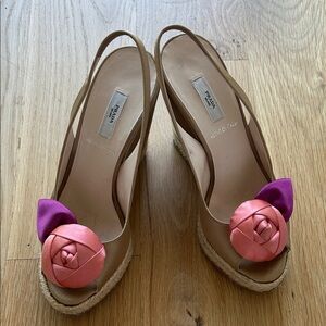 Prada Tan and Pink Espadrille Slingbacks